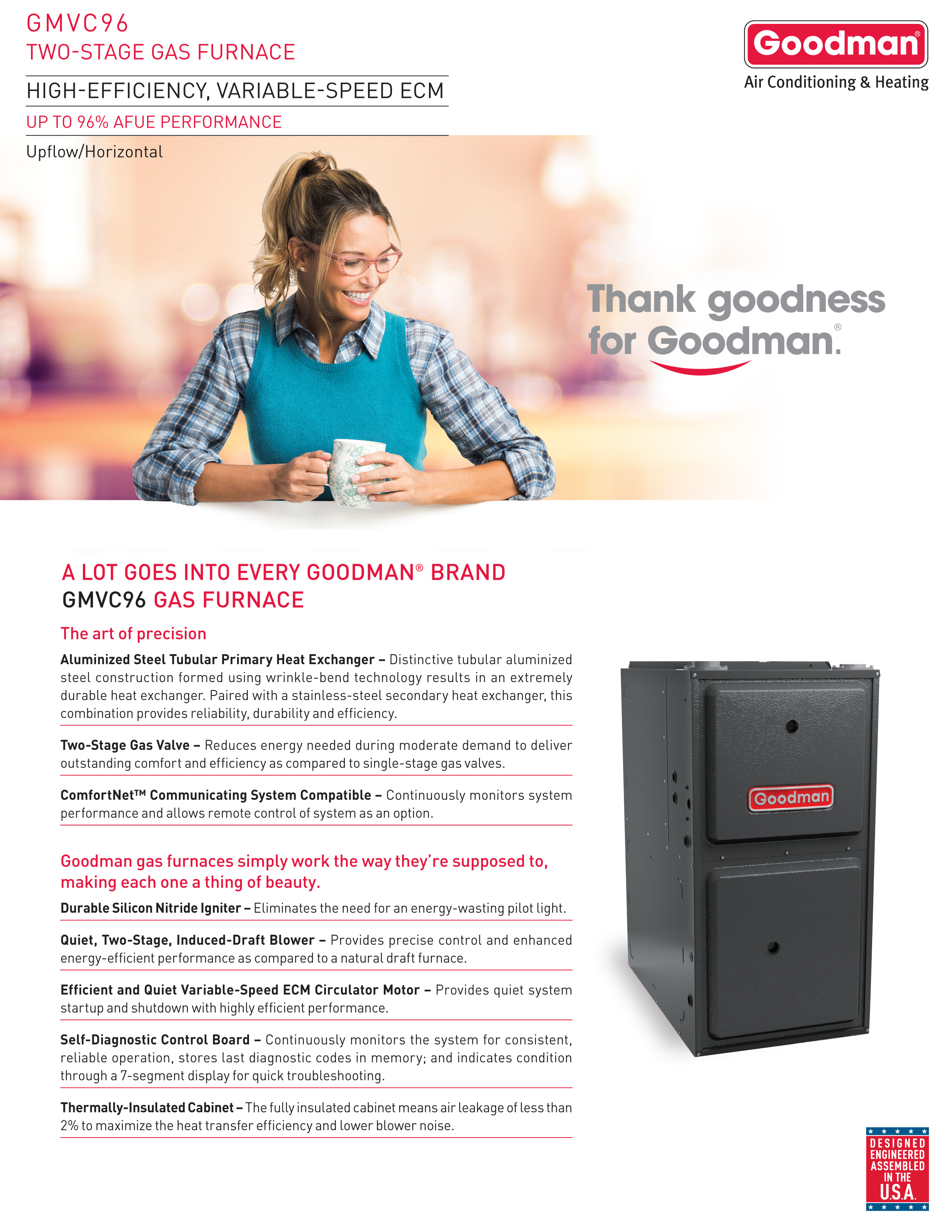 3.5 Ton Goodman 16 SEER 80% or 96% AFUE Up To 100K BTU Gas System GSX160421, G*ES800805C Variable Speed, C*PF4860C, TXV